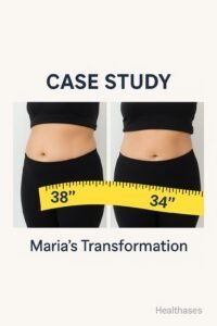 Case Study Visual Maria’s 6-week Semaglutide belly fat loss case study showing waist measurement reduction