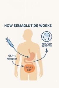 how Semaglutide works to reduce belly fat and support weight loss Diagram showing how Semaglutide works to reduce belly fat and support weight loss