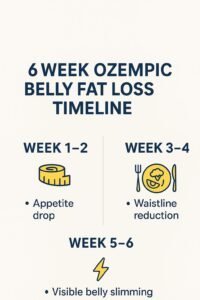 Infographic – 6 Week Ozempic Belly Fat Loss Timeline Infographic showing 6-week belly fat loss timeline with Semaglutide (Ozempic)