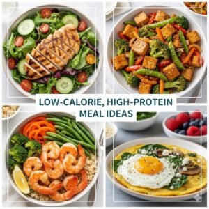 Meal Ideas Collage (Low Calorie, High Protein Meals)