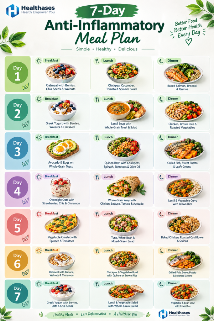 7 day anti inflammatory meal plan with healthy breakfasts lunches and dinners